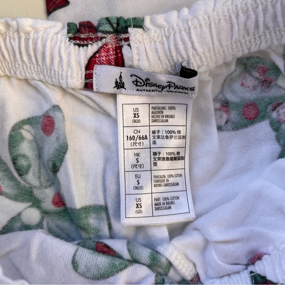 Disney Parks Christmas Flannel Pajama Set with Green and Red Holiday Bows - Picture 9 of 12